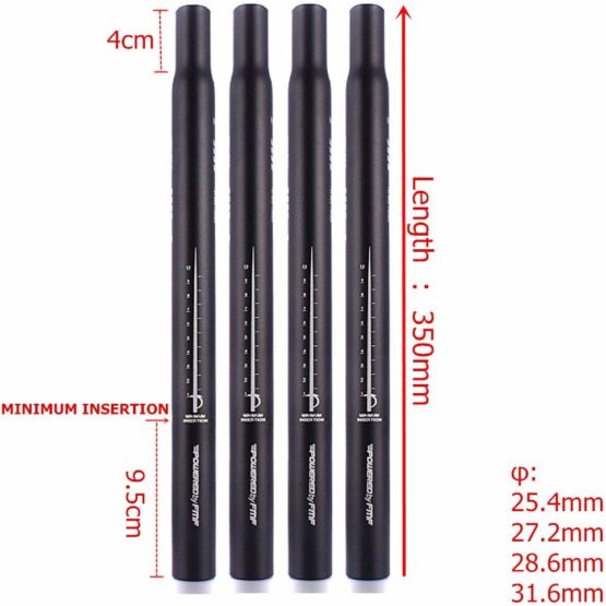 UPANBIKE Aluminum Alloy 25.4mm 27.2mm 28.6mm 31.6mm Bike Seat Post Length 350mm Black for Mountain Bike Fixed Gear Bike Seatpost - Image 2