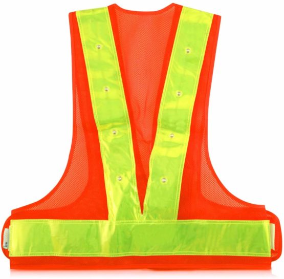 kwmobile LED Light Safety Vest - High Visibility Waistcoat Traffic Outdoor Night Warning Reflector Clothing with Reflective Stripes and 16 LED Lights - Image 2