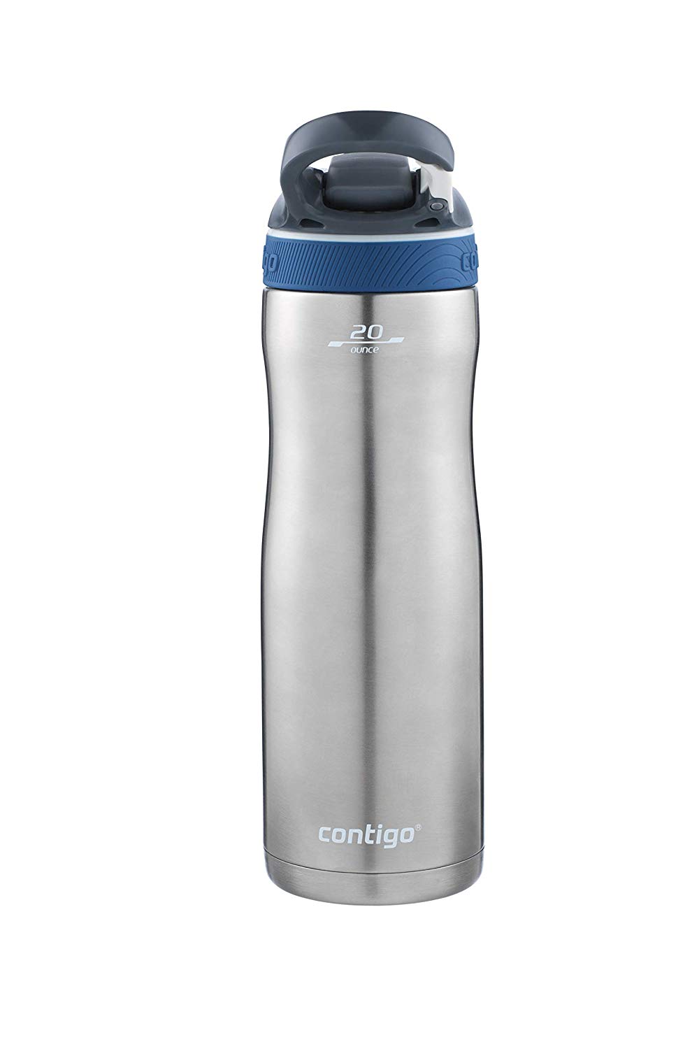 Contigo Ashland Chill Autospout Water Bottle with Flip Straw, Stainless Steel Thermal Drinking Bottle,Leakproof,Grey, BLue, 590 ml - Image 3