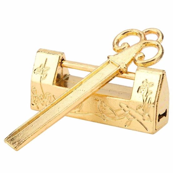 Chinese Vintage Padlock Mini Antique Retro Style Magpie Flowers Combination Lock for Furniture Drawer Luggage with Key (Gold)