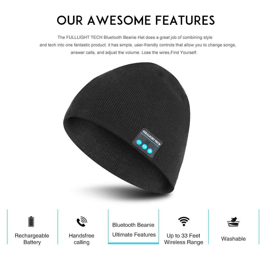 Bluetooth Beanie Hat,Upgraded Hat Headphones Headset Winter Music Hat Knit Running Cap with Speakers & Mic Unique Christmas Tech Gifts for Women Mom Her Him Men Teens Boys Girls Dark Gray - Image 4