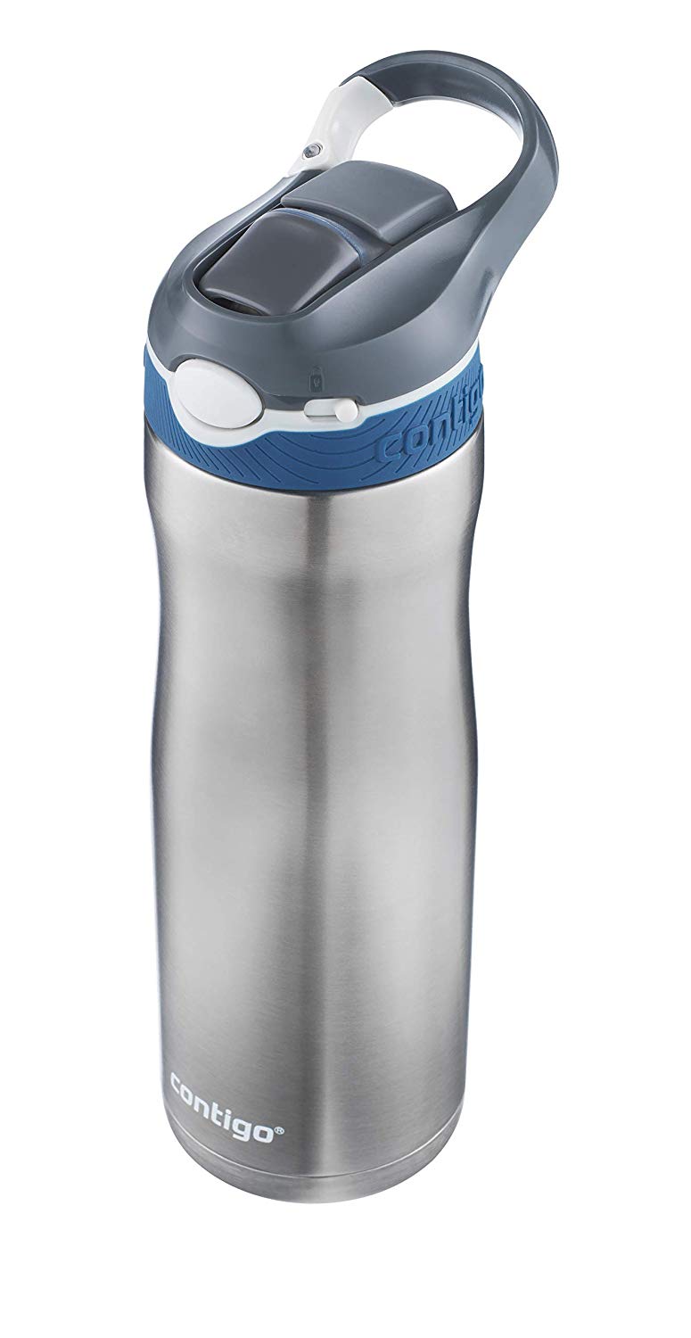 Contigo Ashland Chill Autospout Water Bottle with Flip Straw, Stainless Steel Thermal Drinking Bottle,Leakproof,Grey, BLue, 590 ml - Image 4