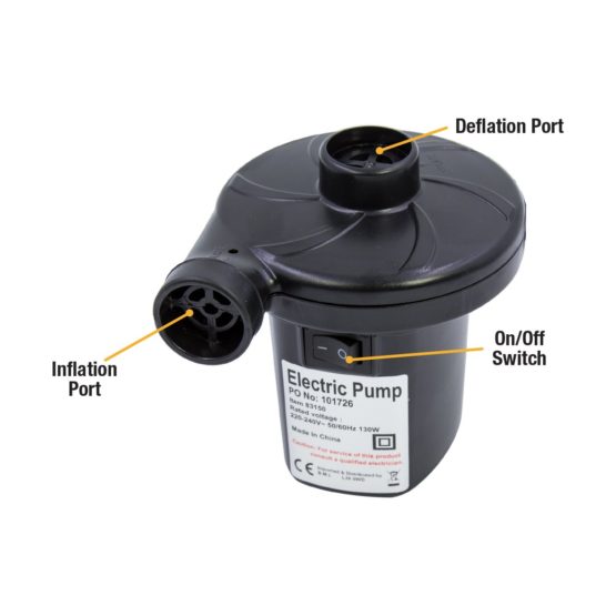 Milestone Camping 83150 Electric Air Pump / Inflate Or Deflate Airbeds, Paddling Pools & Other Toys / AC240V-130W / Portable & Lightweight / Includes 3 Nozzles - Image 4
