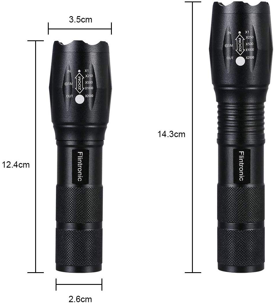 flintronic LED Torch Rechargeable, 2PCS CREE T6 Super Bright 1000Lumens Torch with 2 Batteries, Zoomable Mini Pocket Torch - Image 3