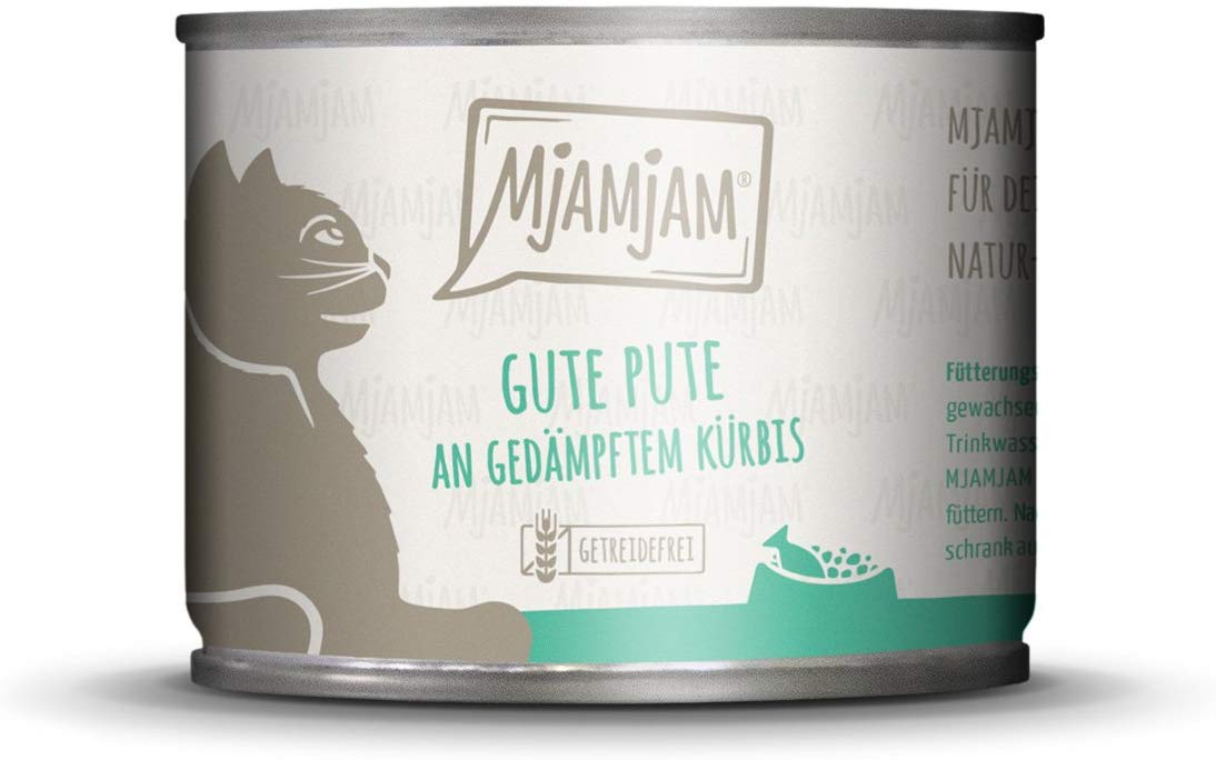 MjAMjAM Natural Wet Cat Food, Good Turkey with Steamed Pumpkin, Grain Free, 6 x 200g