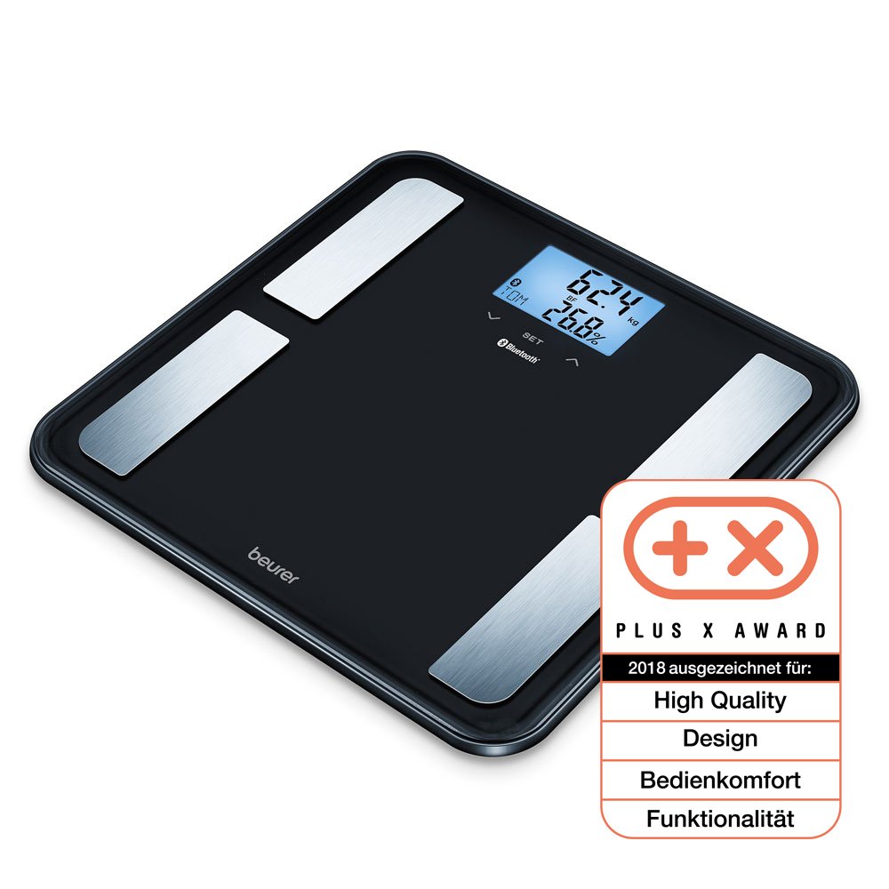 Beurer BF850 Luxury Diagnostic Bathroom Scale with Bluetooth Connected Health Manager App for Personal Body Data Analysis, Black