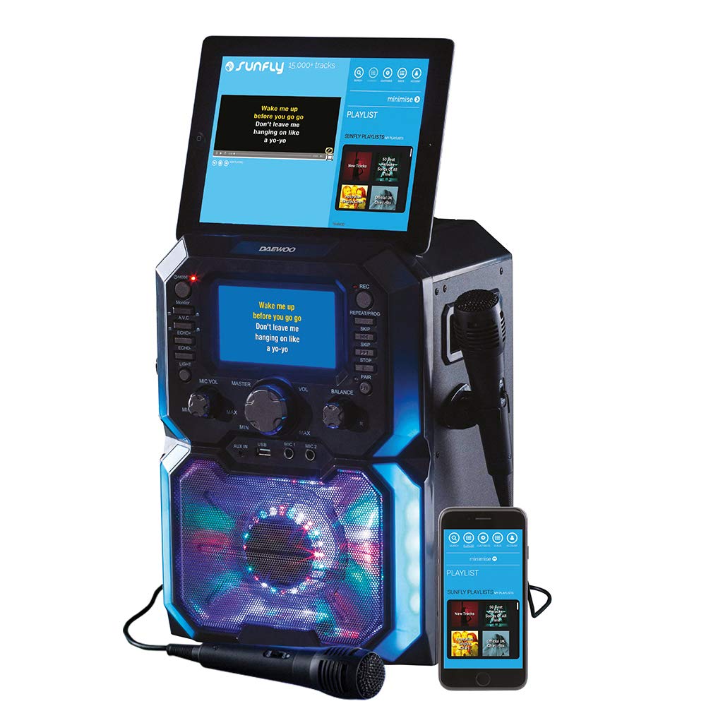 Daewoo AVS1302 Bluetooth Portable Karaoke Machine with 2 Wired Microphones and CD Disks, 5 inch Digital LCD Display Screen