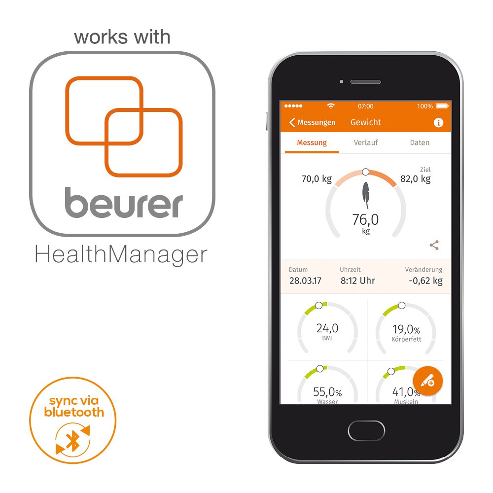 Beurer BF850 Luxury Diagnostic Bathroom Scale with Bluetooth Connected Health Manager App for Personal Body Data Analysis, Black - Image 4