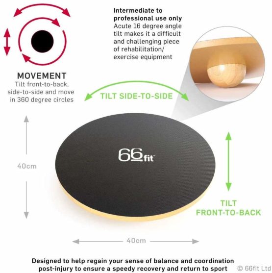 66fit Wooden Wobble Balance Board 40cm - Includes Balance Training Ebook - Training Rehabilitation Exercise Physiotherapy, Blue - Image 2