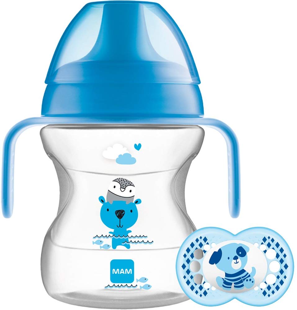 MAM Learn to Drink Cup Blue 190ml with Handles & Soother Removable Valve 190ml