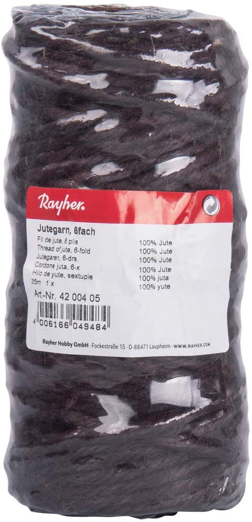 Rayher 4200405 Jute Twine 6Ply, Jute String for Craft Floristry and Decorations, Diameter 6mm, Length 35m, Dark Brown