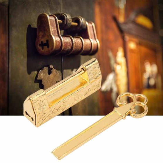 Chinese Vintage Padlock Mini Antique Retro Style Magpie Flowers Combination Lock for Furniture Drawer Luggage with Key (Gold) - Image 2