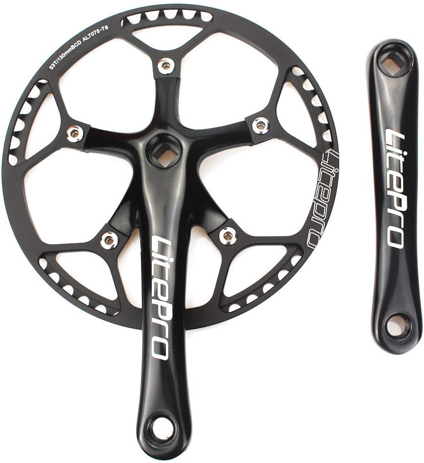 CYSKY Single Speed Crankset Set 53T 170mm Crankarms 130 BCD Litepro Folding Bike Crankset with Protective Cover for Single Speed Bike Track Road Bicycle
