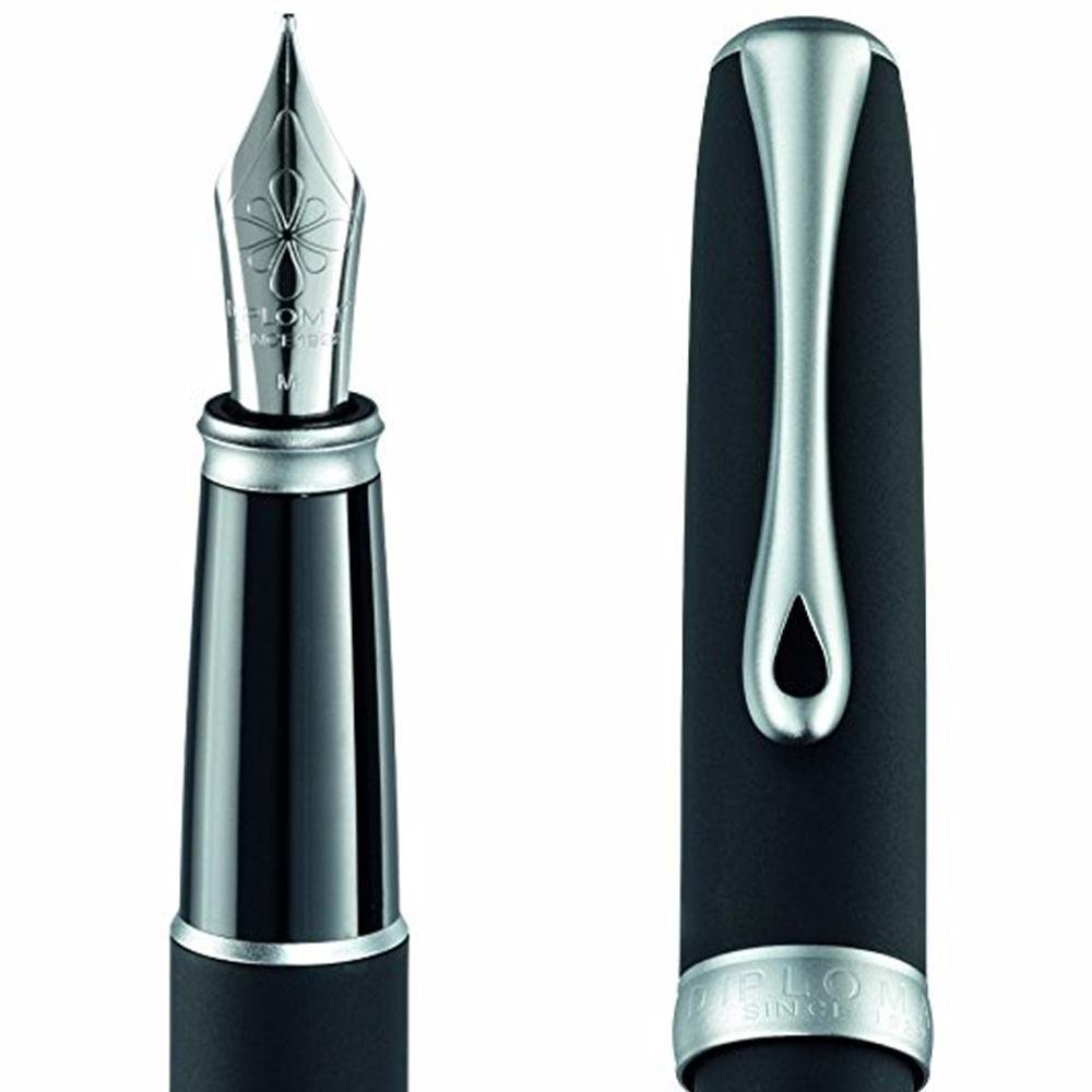 Diplomat Excellence A2 Fountain Pen with Steel Medium Nib - Lapis Black/Matt Chrome - Image 2