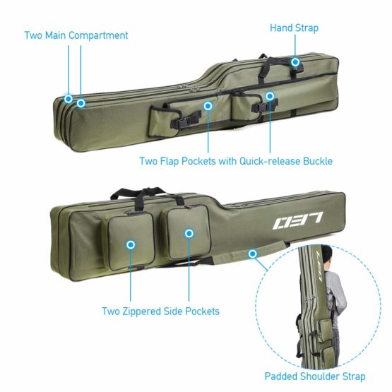 Lixada Fishing Rod Bag, Double Layer Tackle Storage Bag 130cm Large Capacity Fishing Pole Bag - Image 3