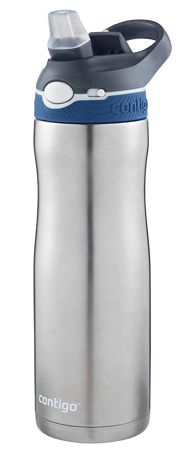 Contigo Ashland Chill Autospout Water Bottle with Flip Straw, Stainless Steel Thermal Drinking Bottle,Leakproof,Grey, BLue, 590 ml - Image 2