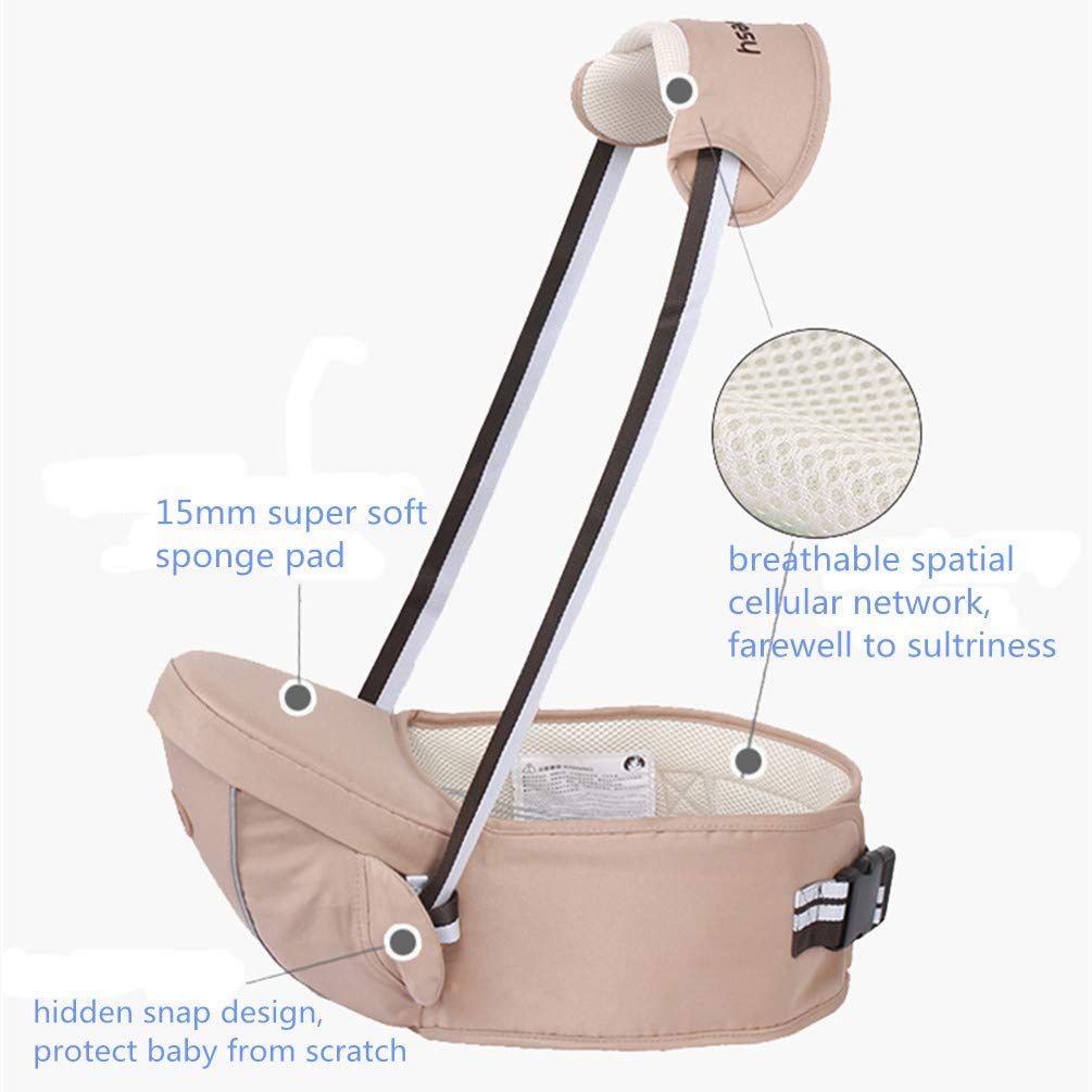 Ergonomic Hipseat Baby Carrier with Shoulder Strap, Waist Stool Seat for Carrying Baby Toddlers Light Weight and Labor Saving-Khaki - Image 3