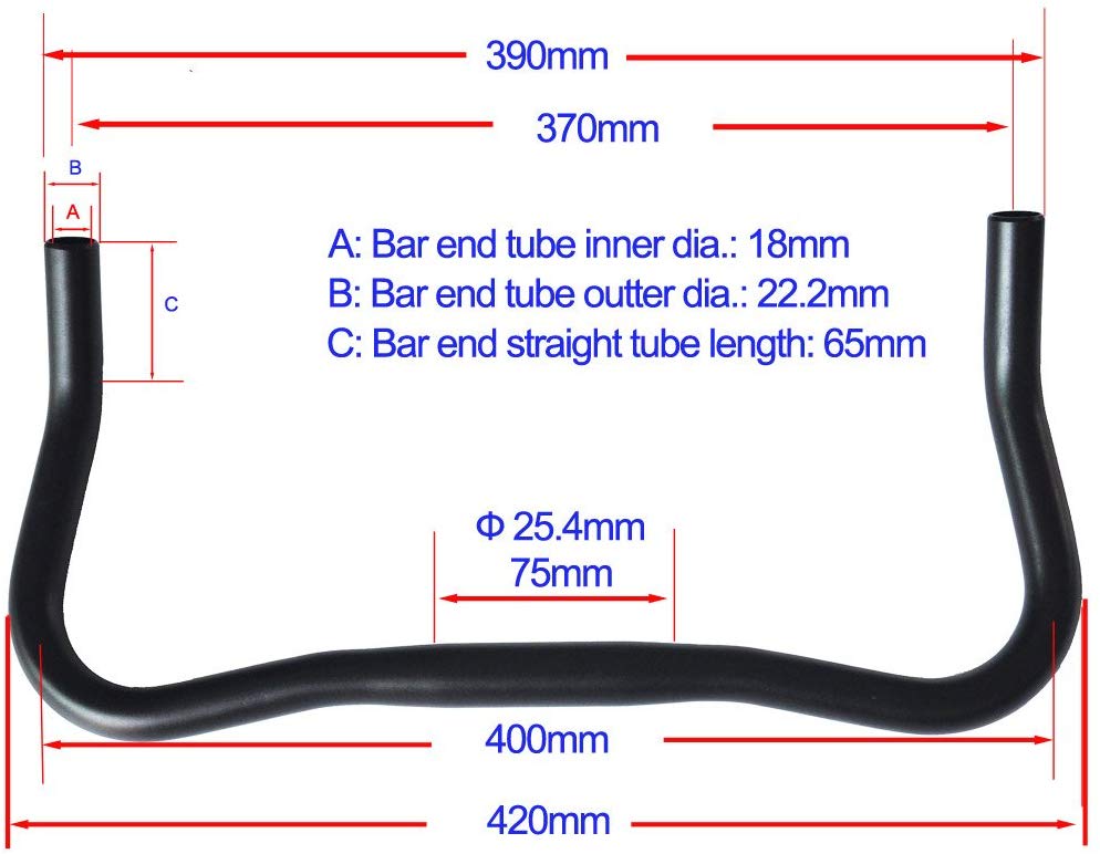 UPANBIKE 25.4mm 37cm Bullhorn Riser Bar for Fixed Gear Bike Bicycle Alloy Handlebar Black - Image 3
