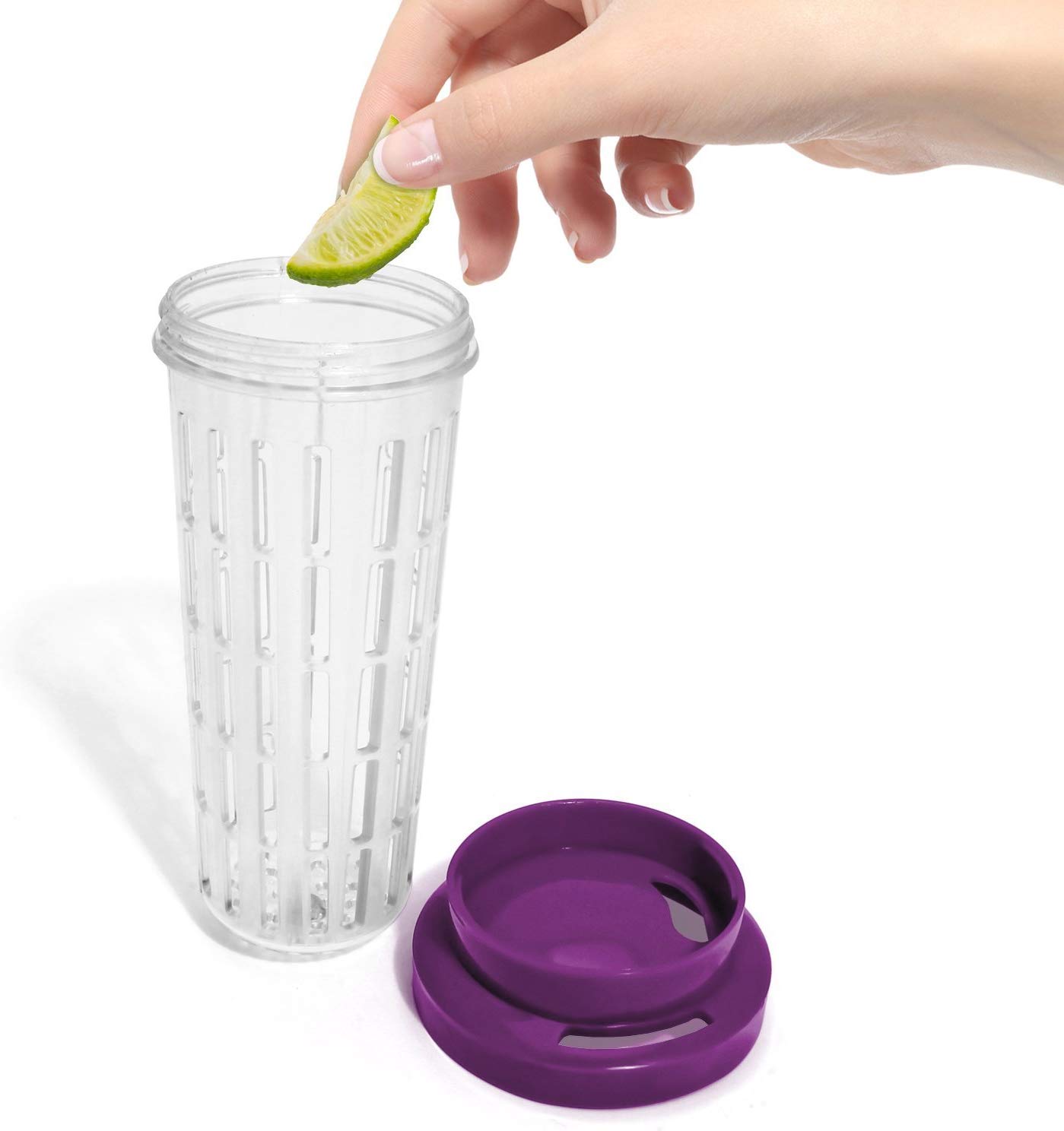 CampTeck U4685 1 Litre 1000ml Fruit Infuser Water Bottle (BPA Free Tritan Plastic) with Leak Proof Lid + Lock & Carry Handle - Purple - Image 4