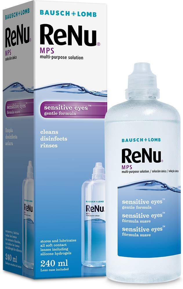 ReNu Multi-Purpose Contact Lens Solution 240 Ml, for Soft Contact Lenses Comfortable Wear Gentle On Sensitive Eyes, Clean