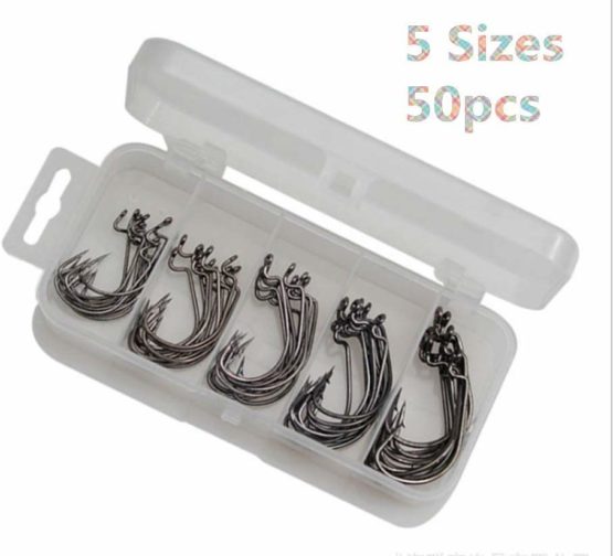 Toasis Wide Gap Offset Soft Lure Worm Hooks Assorted Sizes Pack of 50pcs