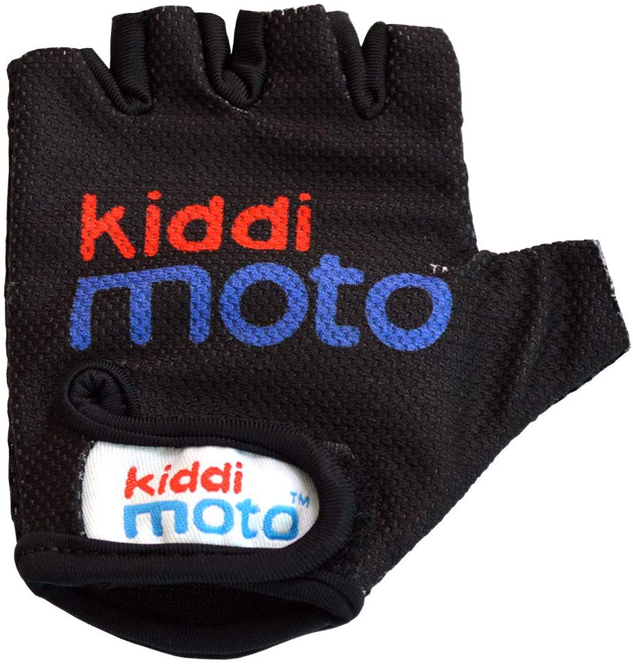 Kiddimoto Black Anti Slip Kids Bike Gloves For Kids Boys & Girls Best Toddler Bike Gloves Ages 2-8 Fingerless Cycling Gloves for Youth Sports Like Mtb Bmx Dirt Biking