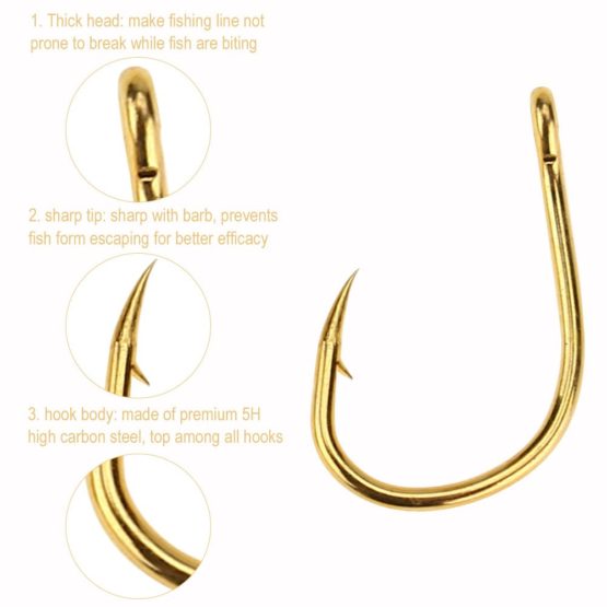 Alomejor Fishing Hooks 500pcs High-Carbon Steel Black Saltwater&Freshwater Fish Hooks Kit with 10 Different Sizes for Outdoor Fishing - Image 2