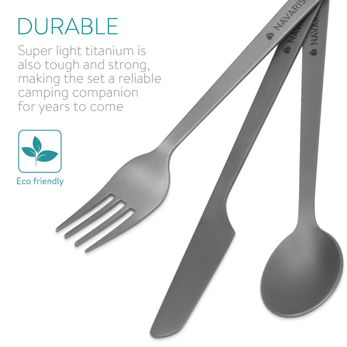 Navaris Titanium Camping Cutlery Set, Lightweight Camping Cutlery for One, Knife - Image 3