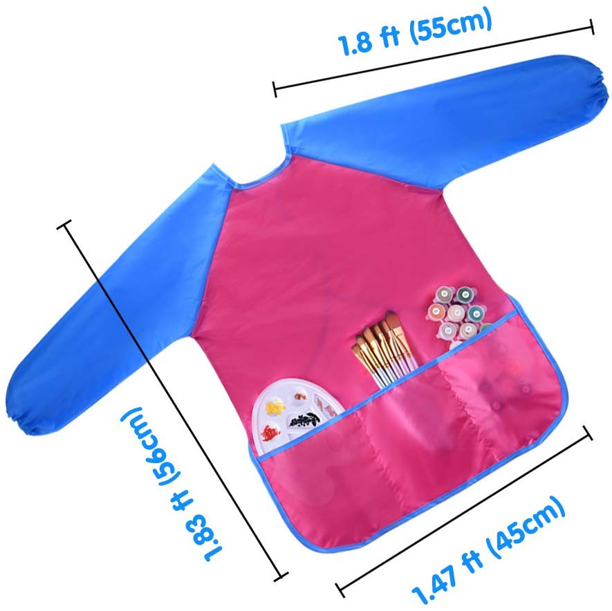 KUUQA Childrens Kids Toddler Waterproof Play Apron with 3 Roomy Pockets, Painting, Feeding Smock - Image 2