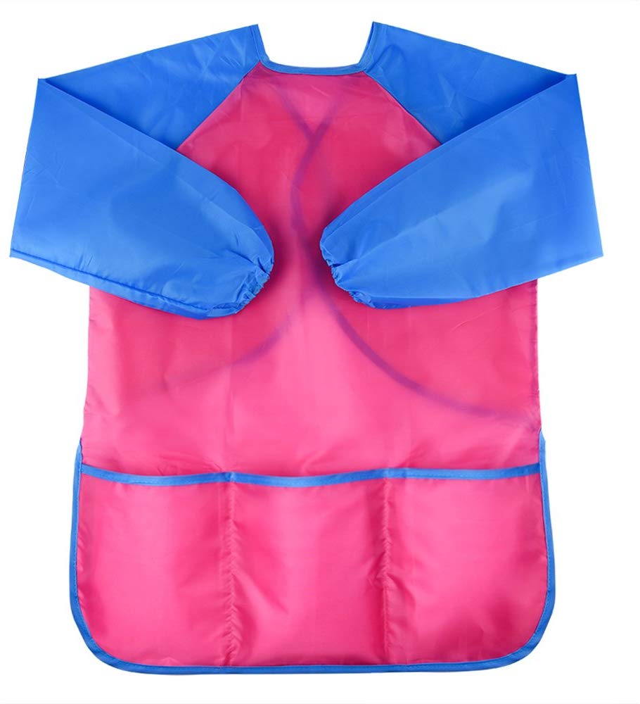 KUUQA Childrens Kids Toddler Waterproof Play Apron with 3 Roomy Pockets, Painting, Feeding Smock