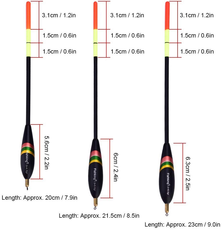 Alomejor 3Pcs Coarse Fishing Tackle Floats Set Assorted Sizes Fishing Lure Floats Bobbers Fishing Floats 1.5+6g 1.5+5g 1.5+4g - Image 3