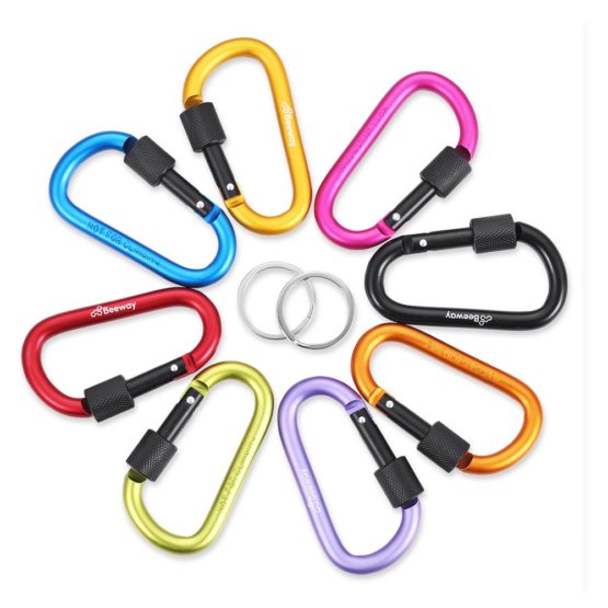 BEEWAY Locking Carabiner, Premium Aluminum Alloy D-Ring Carabiners Key Chain Clip Hook for Camping, Hiking, Traveling, Fishing, Backpack - Image 2