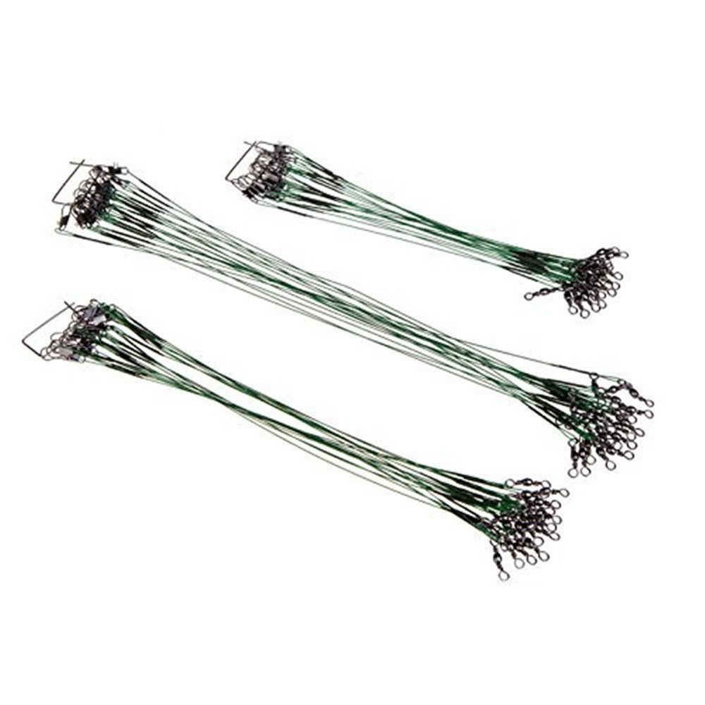 Fishing Wire Leader,15/20/25cm Lure Wire Trace Anti-bite Fishing Line with Swivels Snap for Spinning Pike Fishing Green (60 Pcs)