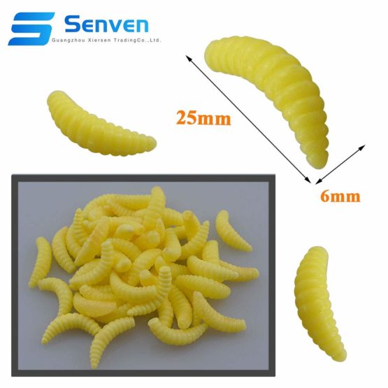 senvenelec Artificial Worm, Biomimetic Soft Silicone Earthworm Lures Worm Fishing Lures Simulation Red Worms Plastic Green Environment Strong Temptation Bait Fake RedWorm - Yellow 100Pcs - Image 2