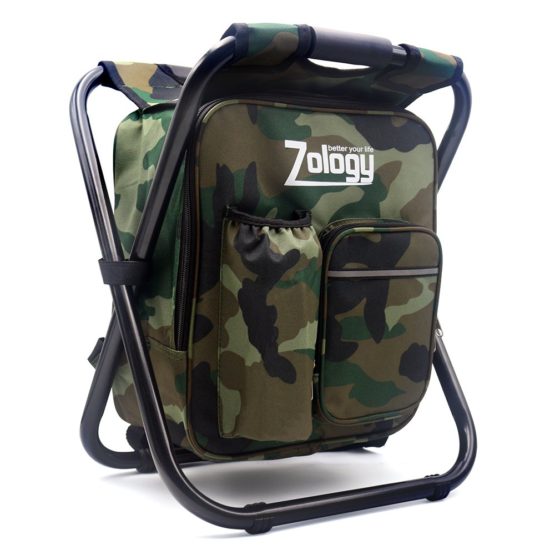 Zology Folding Camping Chair Stool Backpack with Cooler Insulated Picnic Bag, Camouflage Portable Hiking Seat Table Bag for Outdoor Indoor Fishing Travel Beach BBQ