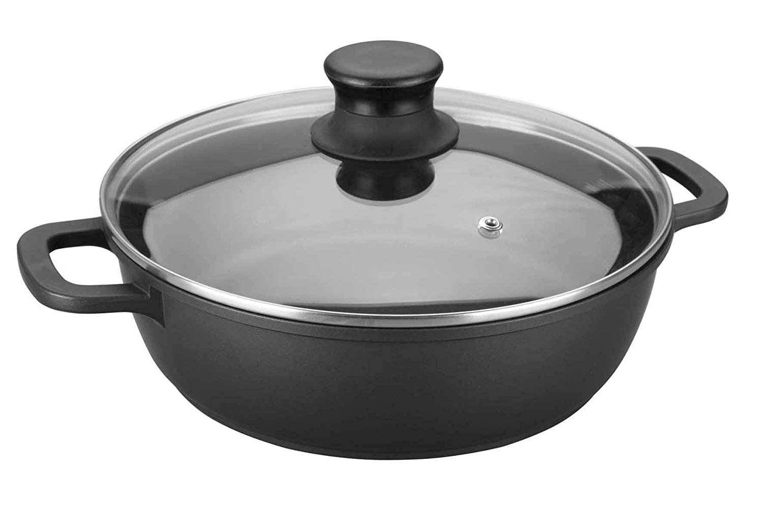 Lacor 25832 Bottom Cast Aluminium Cooking Pot with Glass Lid 34 x 32 x 10 cm, Black