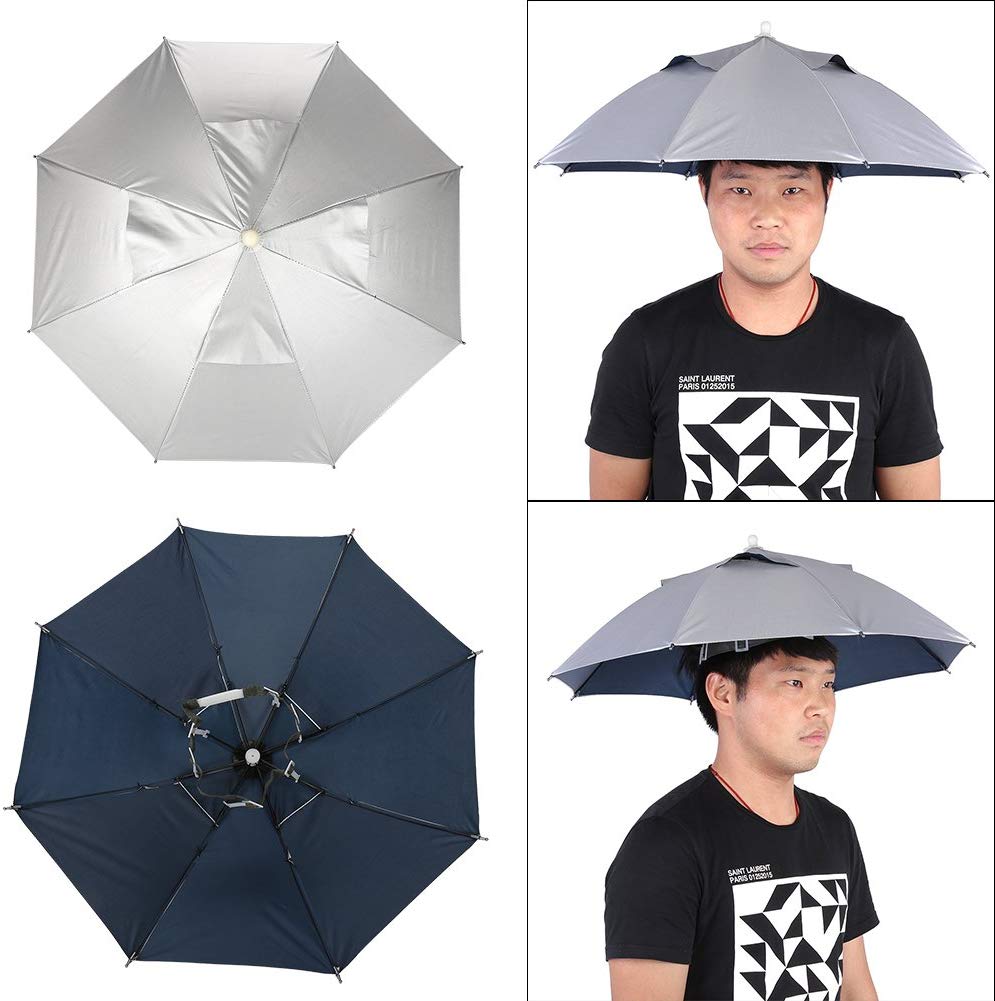 VGEBY Umbrella Hat, Windproof Head Umbrella Hat Handfree UV Protection Umbrella Hat Waterproof Fishing Hat for Outdoor Golf Camping - Image 3