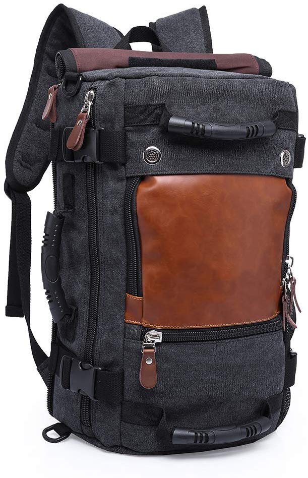 Travel backpack for Men 30L Carry-on Flight Canvas Vintage Duffel Bag Outdoor Sports Casural Daypack, Dark Grey
