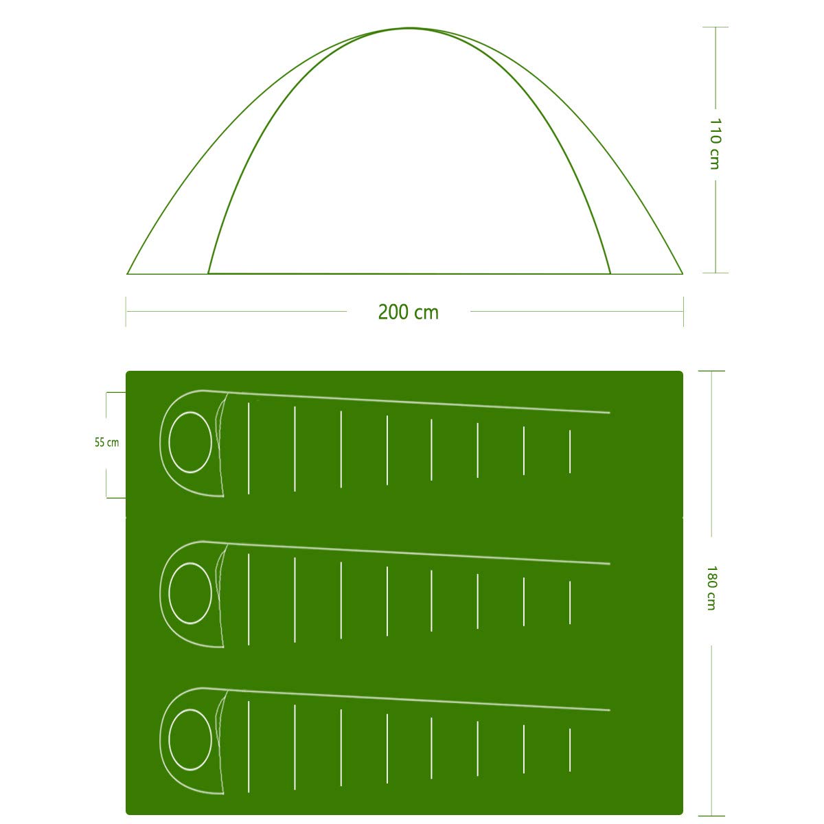 Qisan Hydraulic Dome Tent Automatic Camping Tents 3-4 Person Canopy Easy to Set up and Package for Outdoor Garden Backpacking Hiking (Green) - Image 2