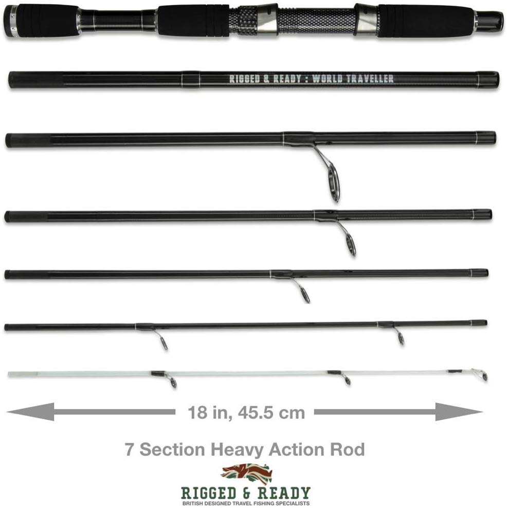 Rigged And Ready World Traveller 6 Section Spin Compact Travel Rod + 2 Tips + Reel