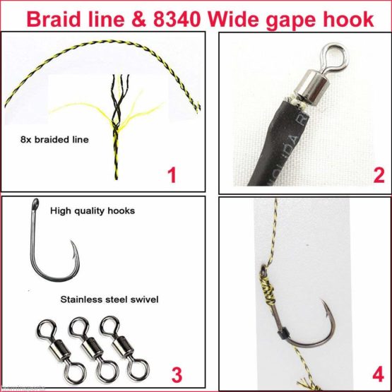 Shaddock Carp Fishing Hair Rigs Boilie Rig Braided Thread Leader Line with Hair Extender Bait Stoppers Carp Hooks Swivels Sleeves Carp Fishing Terminal Tackle - Image 2