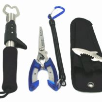 Milepet Stainless Steel Fish Lip Grip and Fishing Pliers with Lanyard fish Tool Sets for One-Hand Operated Fish Holder/Split Ring/Braid Cutter/Hook Remover