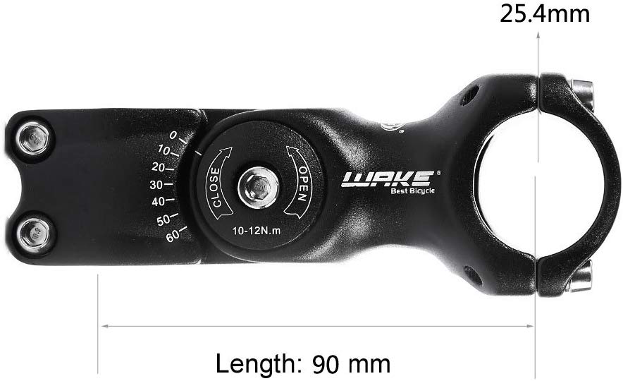 FOMTOR Bike Adjustable Stem 25.4mm 0~60 Degree WAKE Adjustable Handlebar Stem for Mountain Bike Road MTB (25.4mm x 110mm,Black) - Image 3