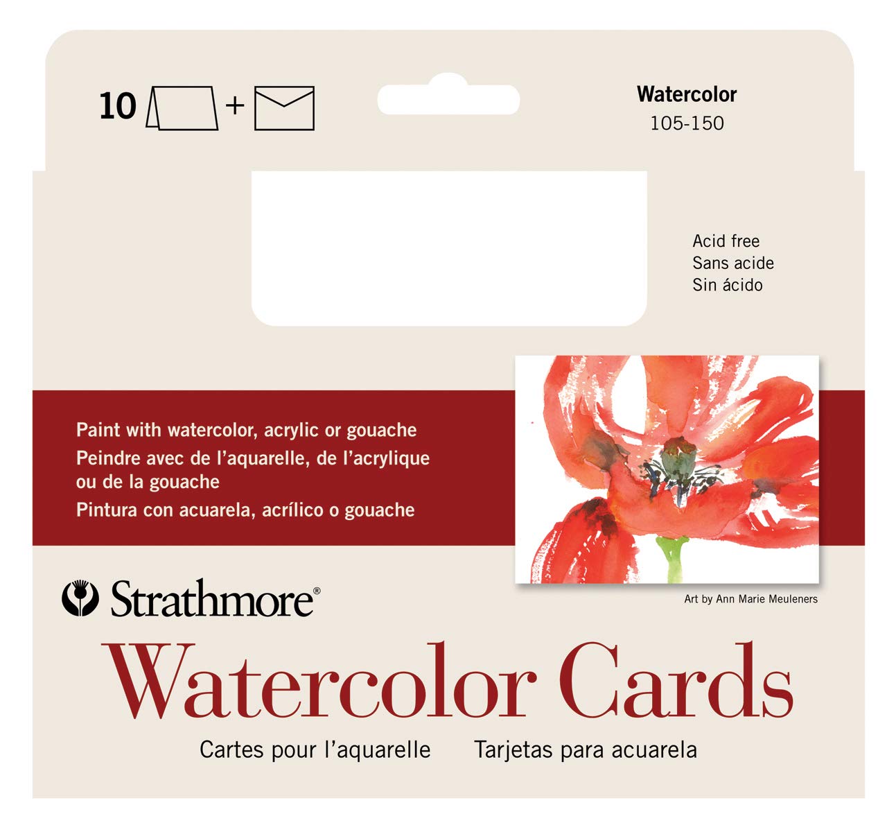 Strathmore Watercolor Greeting Card Pkg 10, White, 5x6.875