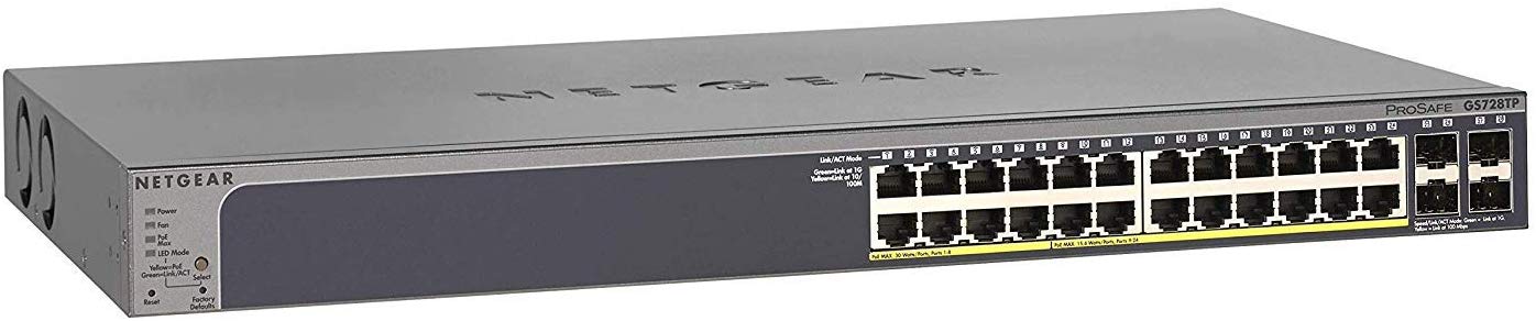 NETGEAR 28-Port PoE Gigabit Ethernet Smart Switch (GS728TP), Managed, Optional Insight Cloud Management, 24 x PoE+ @ 190W