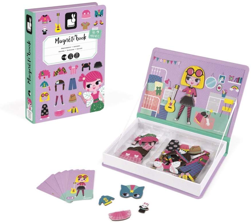 Janod, Magneti'Book for Girls, Magnetic Educational Game, 46 Pieces, Fine Motor Skills and Imagination Learning, From 3 Years