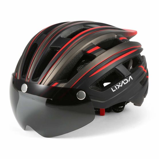 Lixada Adult Bike Helmet,Cycling Helmet with Goggles Detachable UV Protective Mountain Bike Helmet with Magnetic Visor and Back Light for Men Women