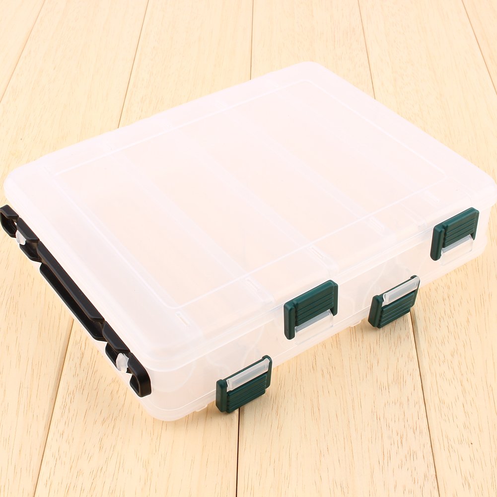 Waterproof Fishing Tackle Box, Double Layer Lure Storage Box with 12 Compartments