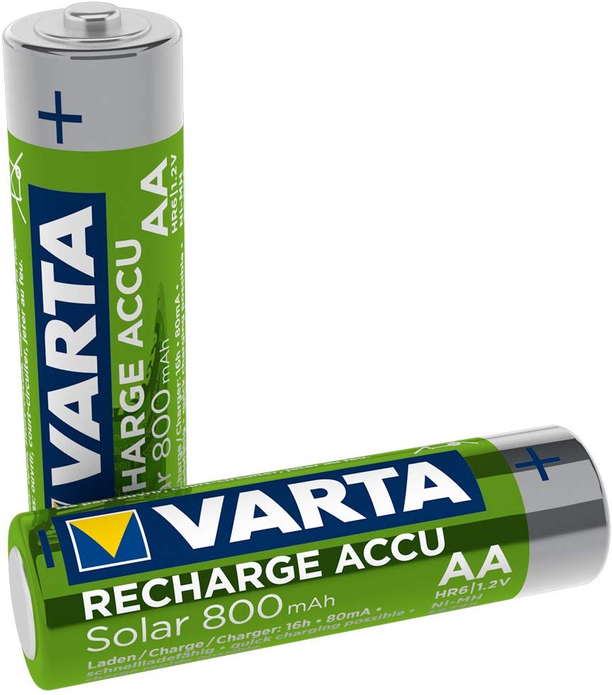 VARTA Batteries AA, rechargeable, pack of 2, Recharge Accu Solar, Akku, 800 mAh Ni-MH, ready to use, designed for solar garden lights