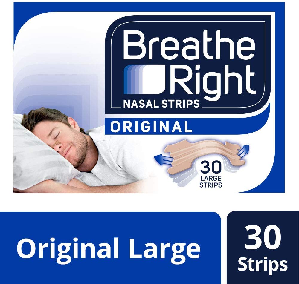 Breathe Right Nasal Strips, Stop Snoring Aids for Men & Women, Large Anti Snore Strips, Original Tan, 30 Strips